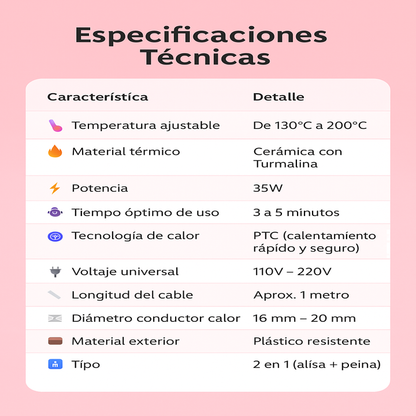 Cepillo Alisador 2 en 1  Práctico, Rápido y Seguro